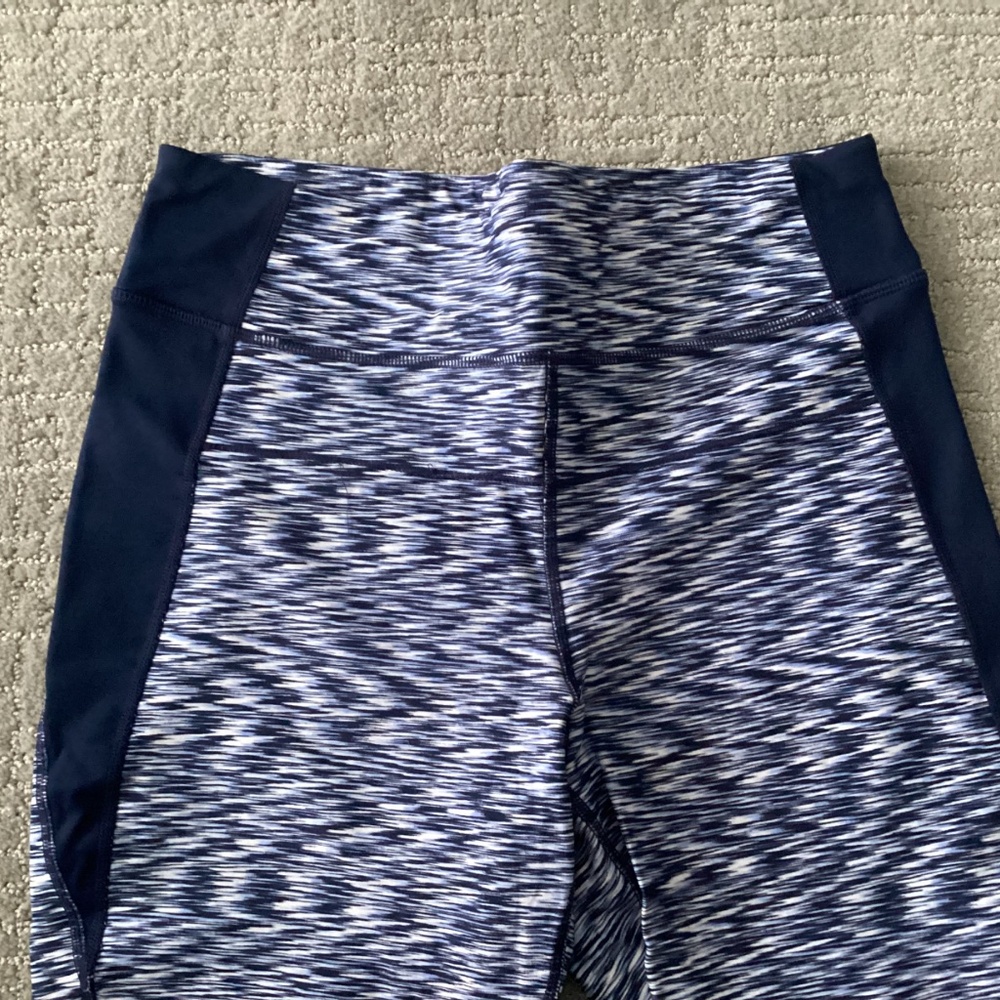CALVIN KLEIN PERFORMANCE LEGGINGS NAVY BLUE WHITE ACTIVEWEAR SPACE DYE SZ LARGE - Picture 3 of 6